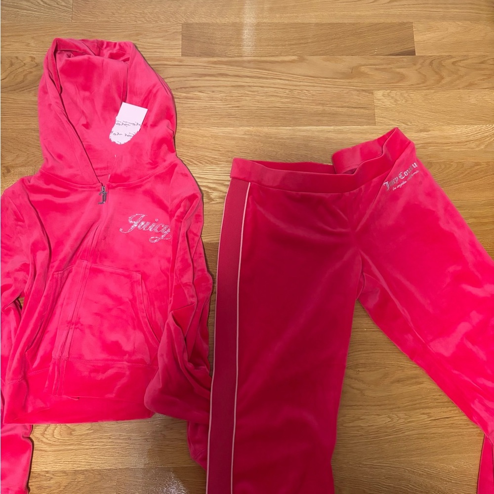 JUICY COUTURE OG Bling Velour Tracksuit Hoodie & Pants Vixen Pink Y2K Large